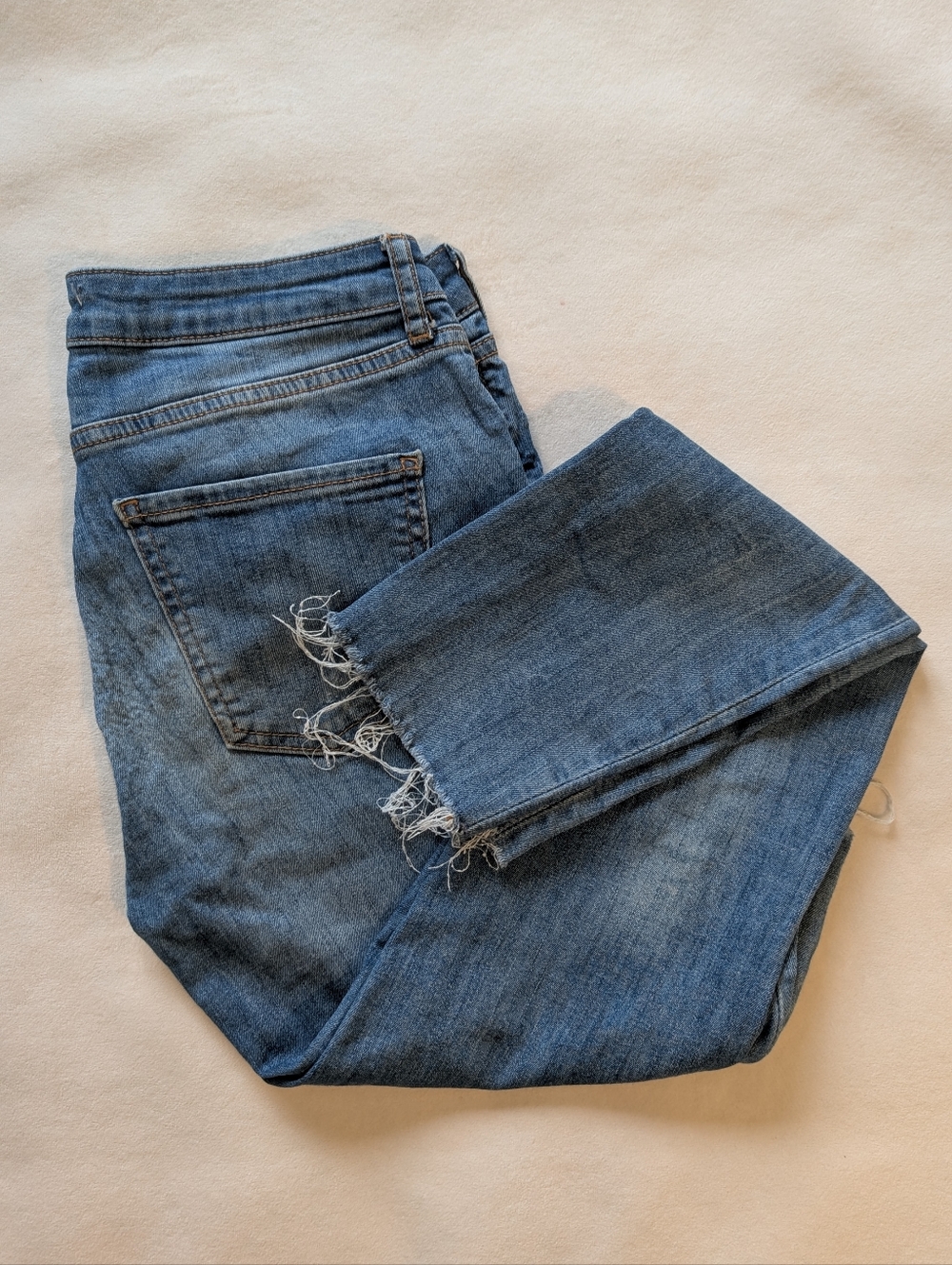 Zara Woman Premium Denim Ripped Skinny Fit Light Blue Wash Jeans Size 6
